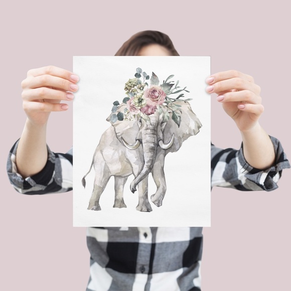Elephant Watercolor Wall Art Poster Print Unframed - Picture 7 of 10